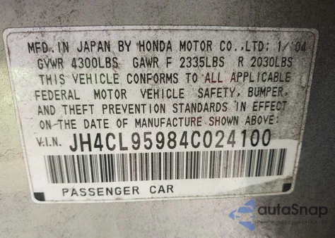 2004 Acura Tsx z USA, uszkodzony, nr VIN JH4CL95984C024100